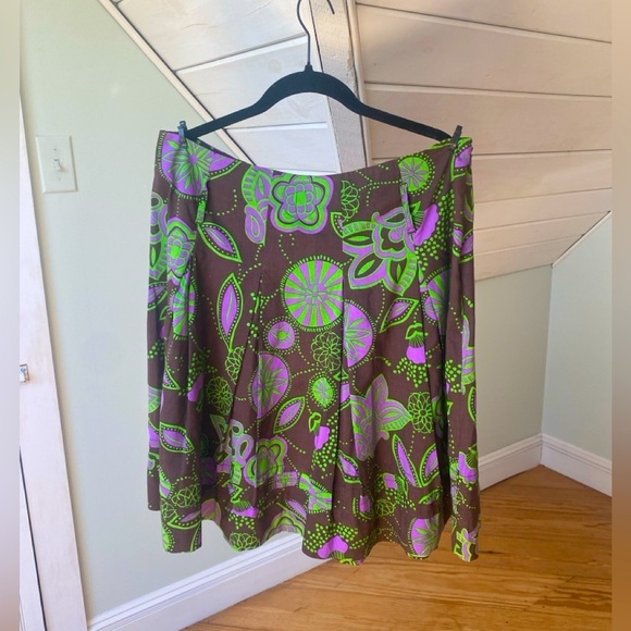 100% Cotton Bandolino A-line Skirt with Pleats Brown and Purple Green Size 12 - Picture 2 of 14